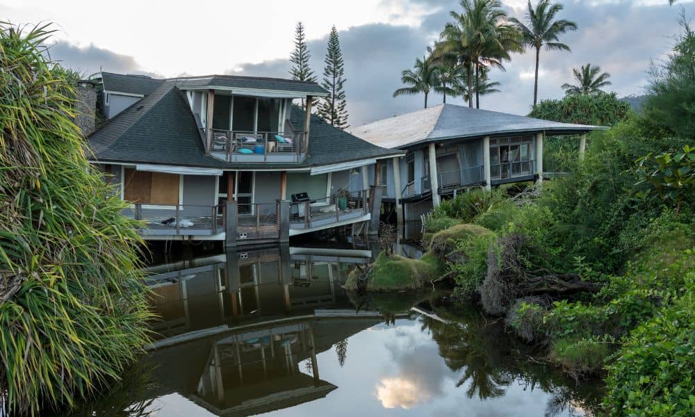 Waterfront home near flood zone showing risk of rising water in Tampa