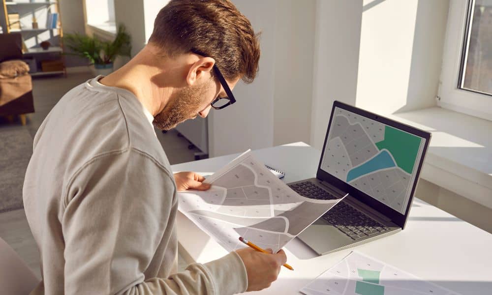 Homeowner reviewing flood maps and a flood elevation certificate to understand property risk