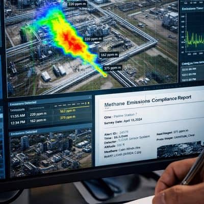 Compliance report showing LiDAR mapping data used to document and verify methane emissions across industrial infrastructure
