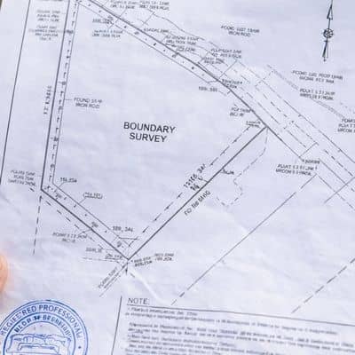 Official boundary survey document prepared by a professional land surveyor used as legal property line evidence