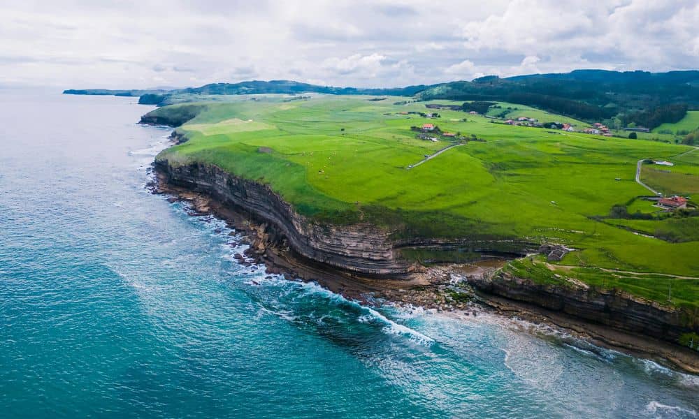 Aerial view of coastal land showing elevation changes and shoreline features from a topographic survey