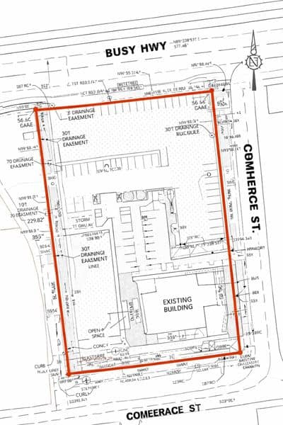 Commercial property boundary survey map - ALTA SURVEY Tampa Survey map showing property boundaries, easements, and building layout from an ALTA survey for a commercial development site