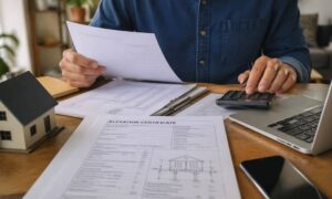 Homeowner reviewing documents to see if an elevation certificate already exists for the property