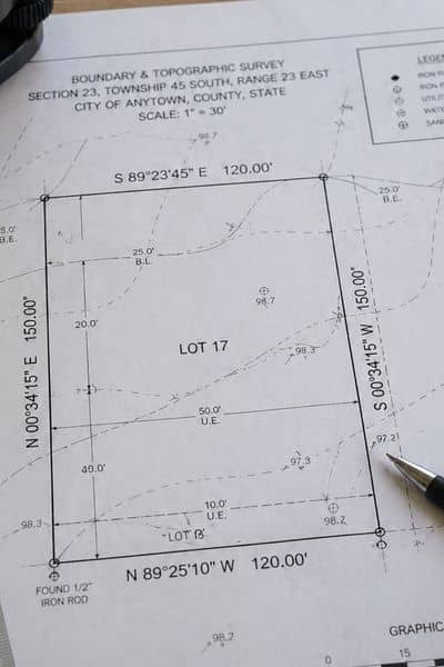 Site plan review close up - ALTA SURVEY Tampa Close-up of a site plan being reviewed before submission